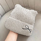 Cat Ear Knit Beanie - Fluffy Faux Fur Hat with Bow Embroidery