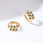 Women's Leaf - Shaped Hoop Earrings with Green Crystals