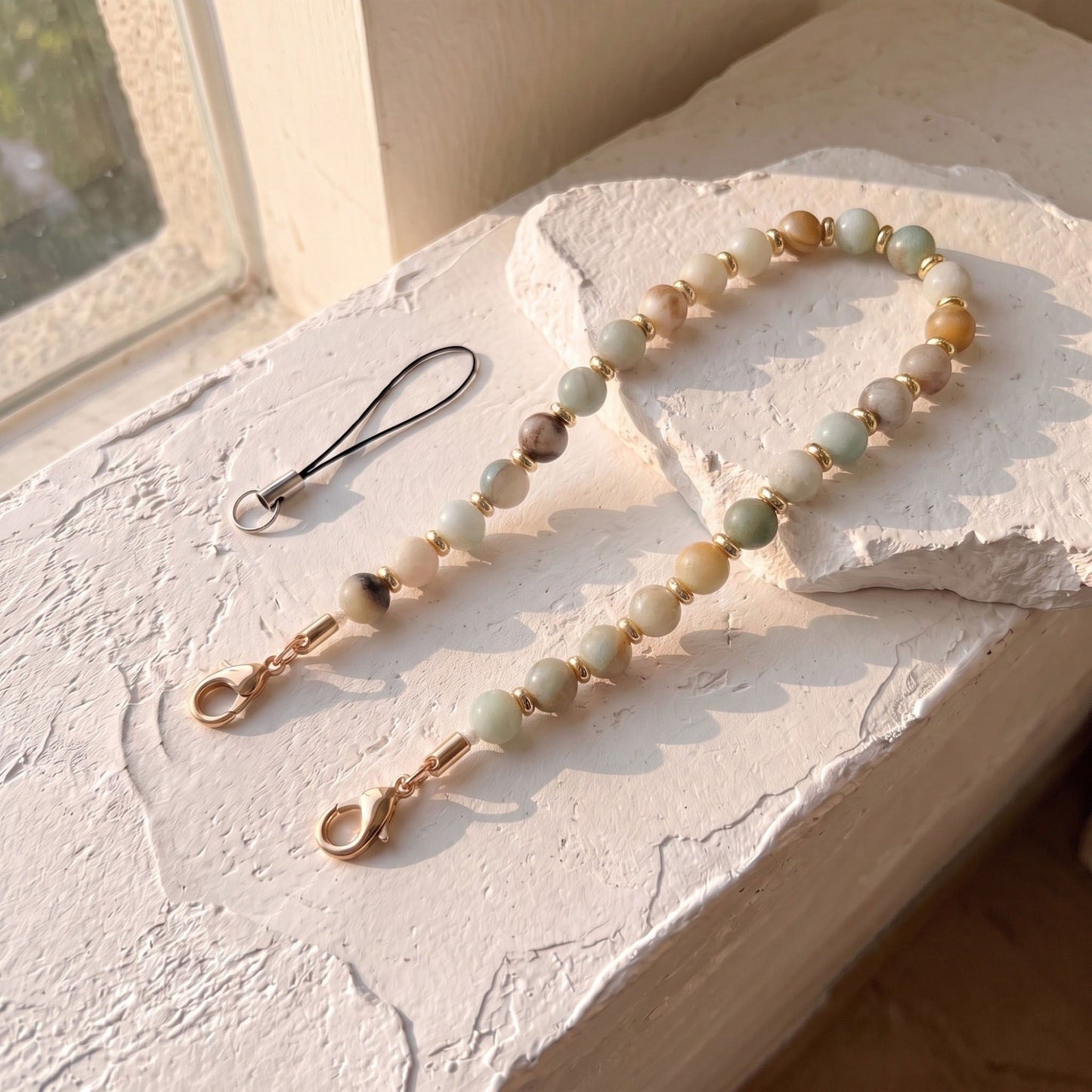 Beaded Wrist Strap with Clasps for Phones and Bags