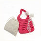 Crochet Shoulder Bag with Lace Bow Detail Knit Bucket Handbag Drawstring Lined Casual Everyday Tote