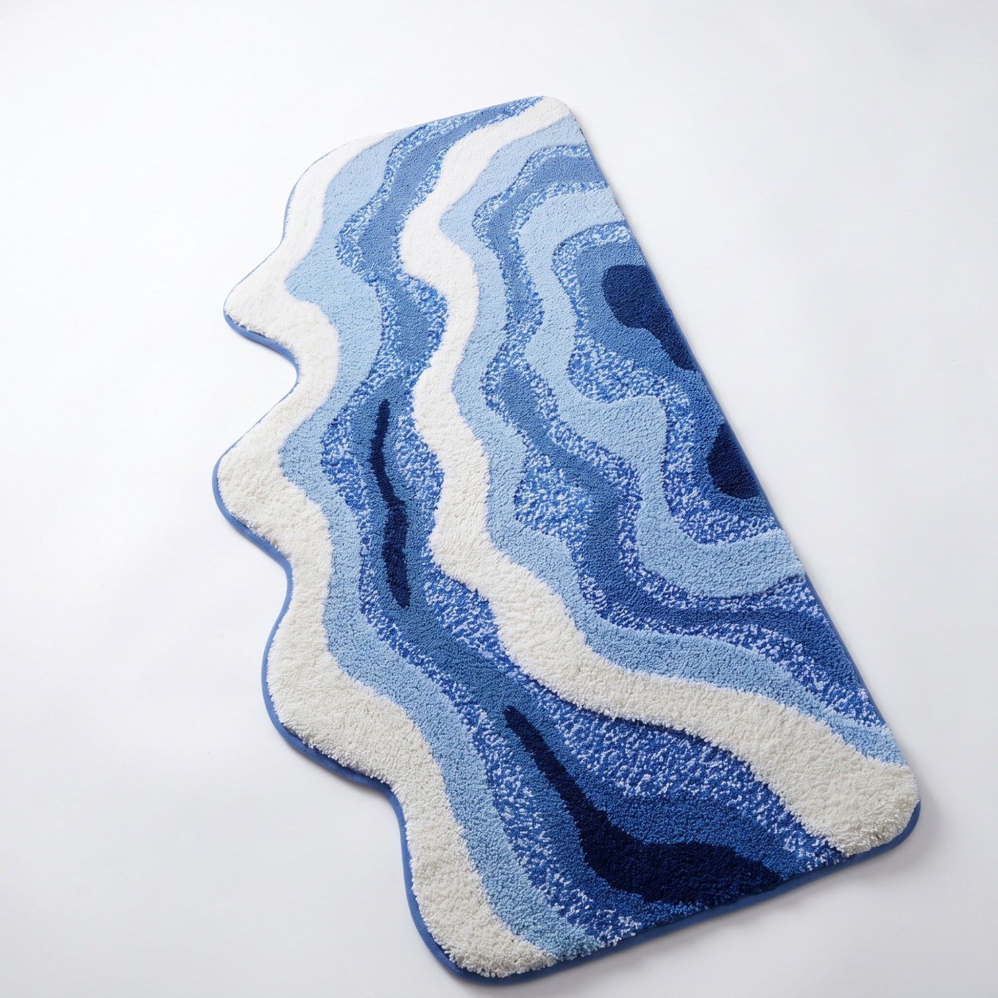 Abstract Ocean Wave Plush Bathroom Mat with Irregular Scalloped Edge