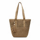 Woven Straw Tote Bag with Zip Closure Shoulder Straps and Tassel Accent
