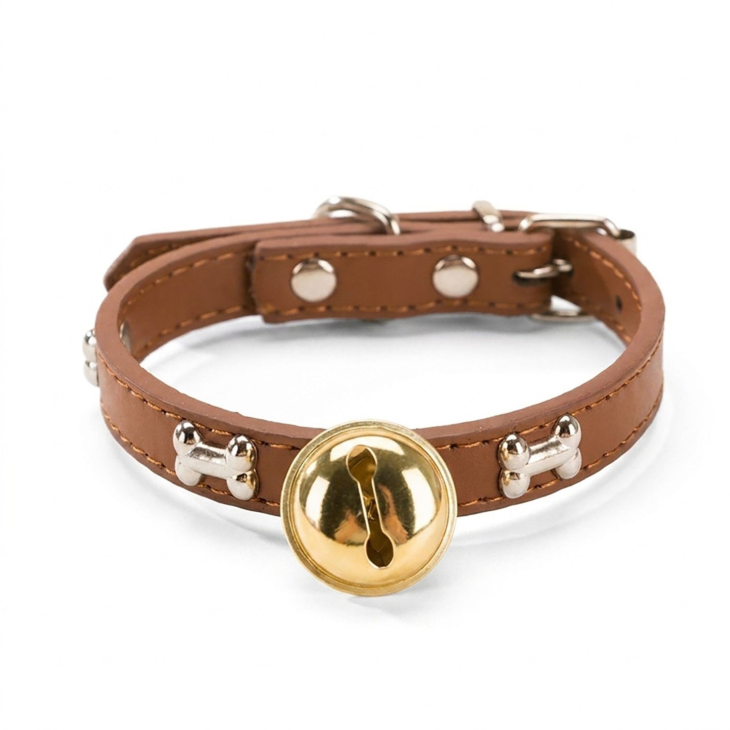 Adjustable Dog & Cat Collar with Paw Print Decoration and Bell Soft PU Leather