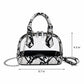 Clear PVC Mini Crossbody Satchel Bag with Print Trim and Chain Strap