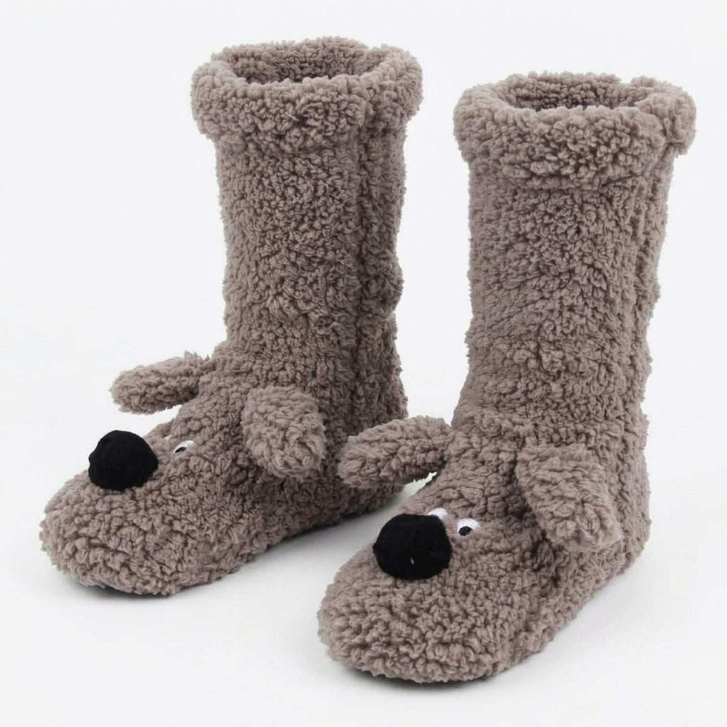 Fuzzy Dog Slipper Socks with 3D Ears US 5-10.5