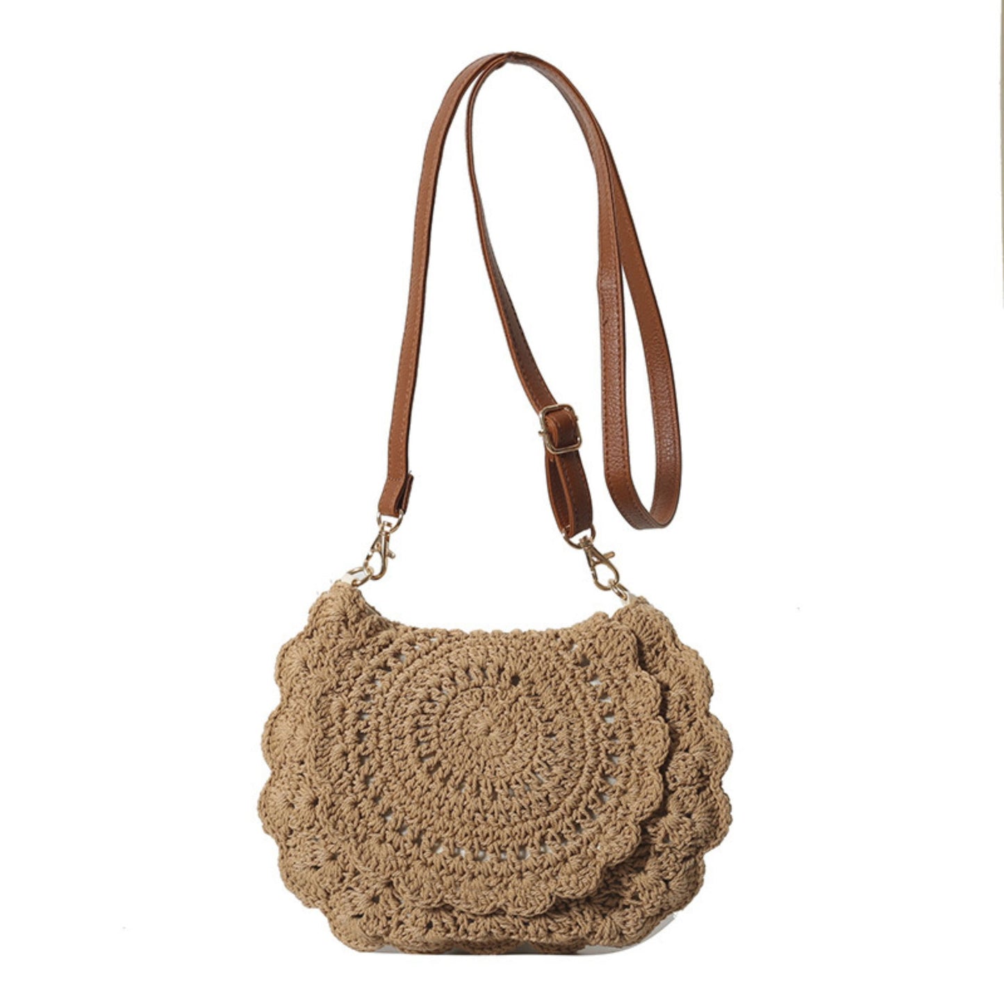 Crochet Crossbody Bag with Scalloped Flap and Adjustable Strap