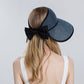 Womens Roll Up Straw Sun Visor Wide Brim Bow Detail Adjustable UV Protection Packable Summer Hat