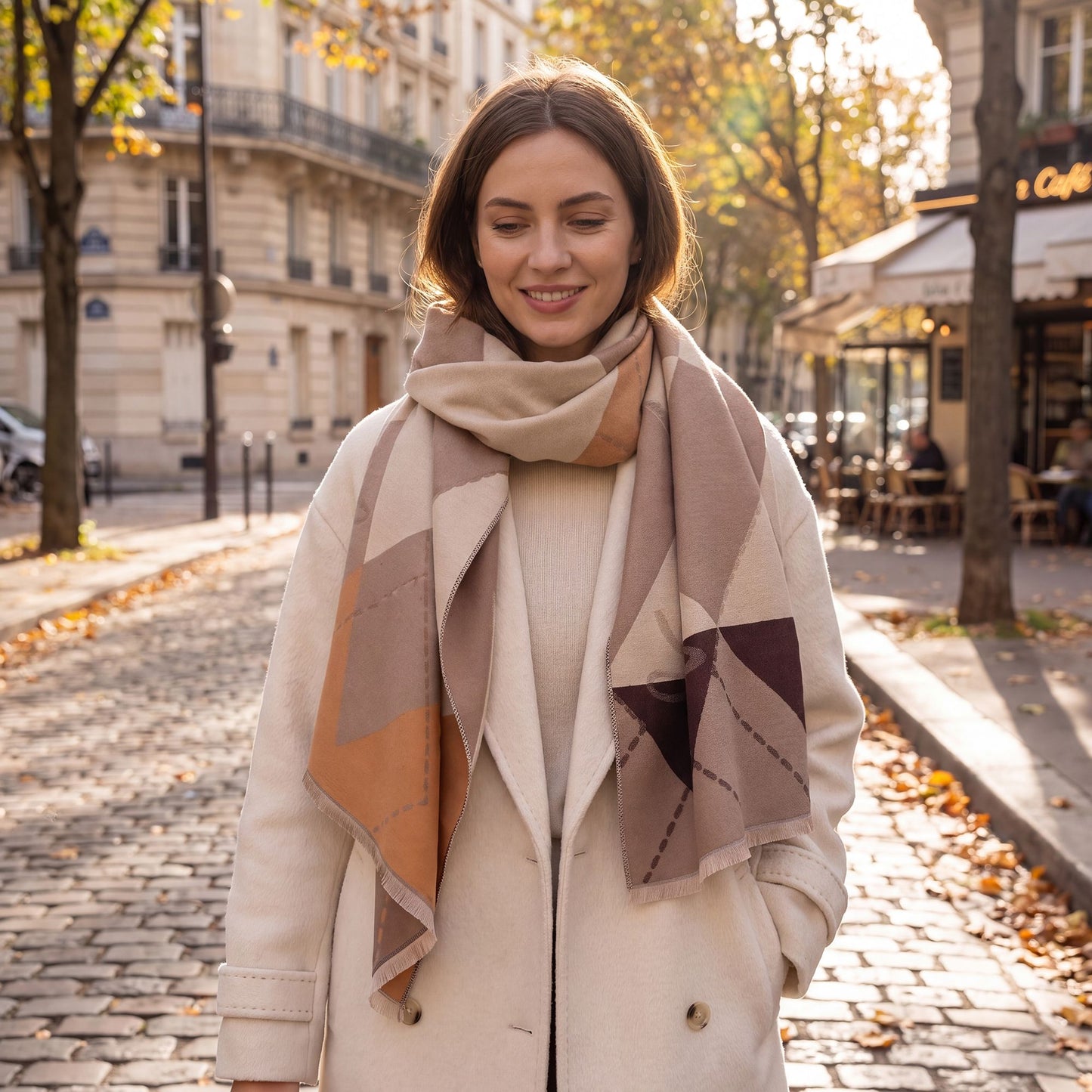 Argyle Bow Print Oversized Scarf Soft Wrap Shawl with Fringe Edge 70.8*25.6 Inches