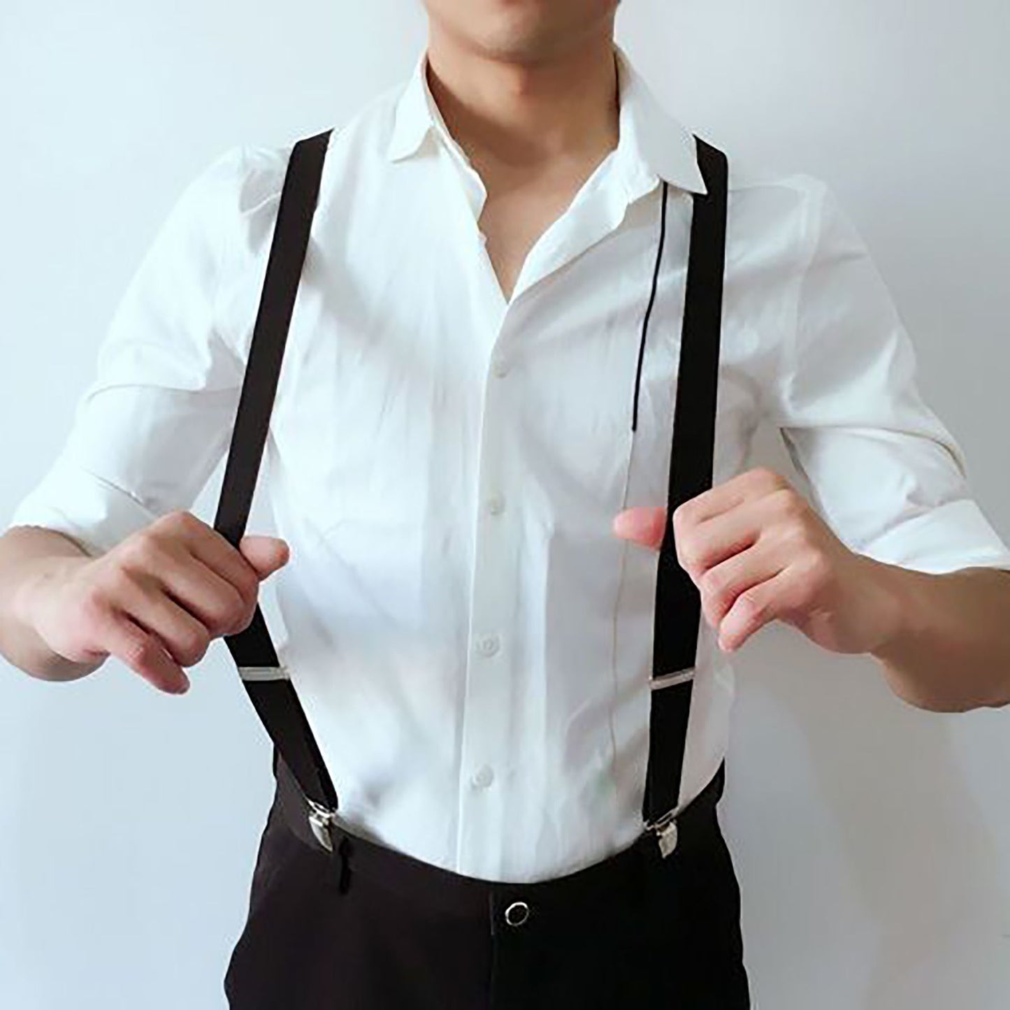 Men's Elastic Suspenders 47 inches - Adjustable 4-Clips Formal & Casual Suspenders for Trousers