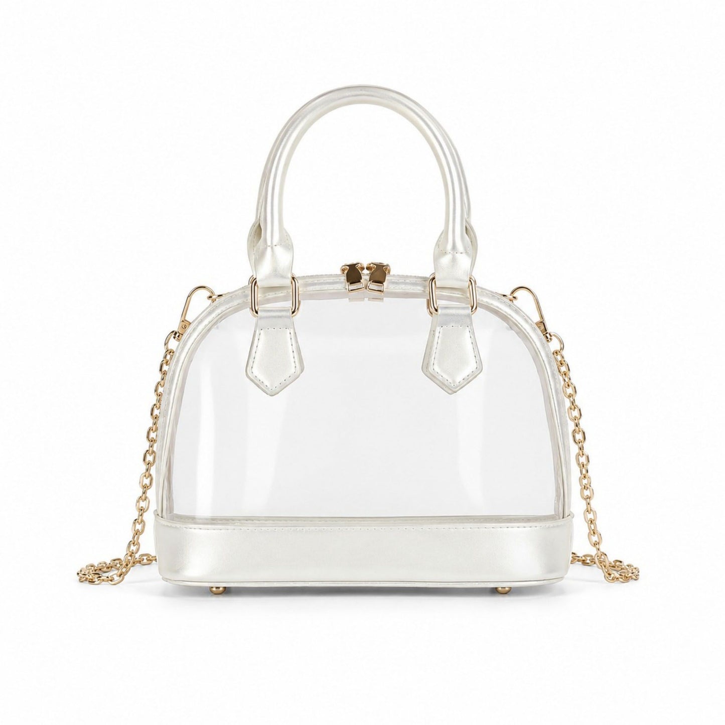 Clear PVC Mini Satchel Bag with Zipper Top and Detachable Chain Strap