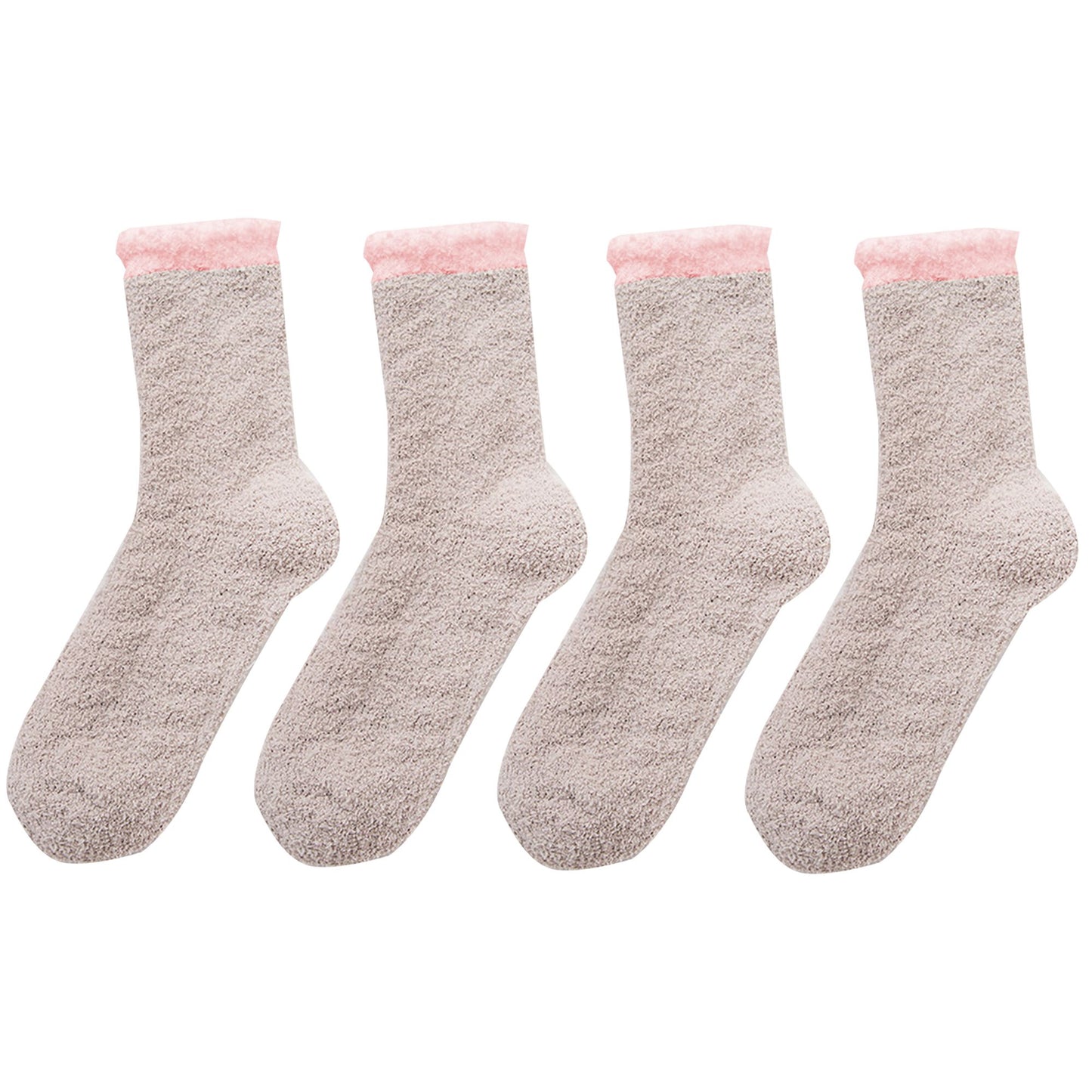 4-Pair Plush Cozy Fuzzy Socks with Contrast Cuffs for Winter Indoor Warmth