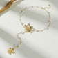 Women's Floral Pearl Drop Necklace with Dual Flower Pendant and Textured Chain Design