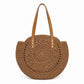 Round Woven Straw Tote Bag with Zip Closure Shoulder Handles and Slip Pocket