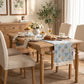 Beige Multicolor Floral Woven Table Runner with Tassel Fringe 13.8x47.2in