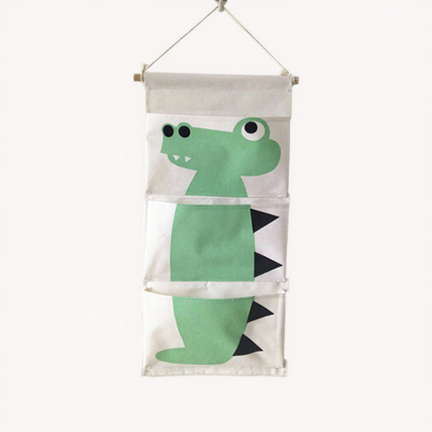 Hanging Canvas Storage Organizer with Cartoon Crocodile Design and Three Pockets 25.5x11.8 in