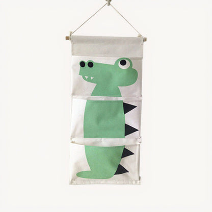 Hanging Canvas Storage Organizer with Cartoon Crocodile Design and Three Pockets 25.5x11.8 in