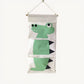Hanging Canvas Storage Organizer with Cartoon Crocodile Design and Three Pockets 25.5x11.8 in