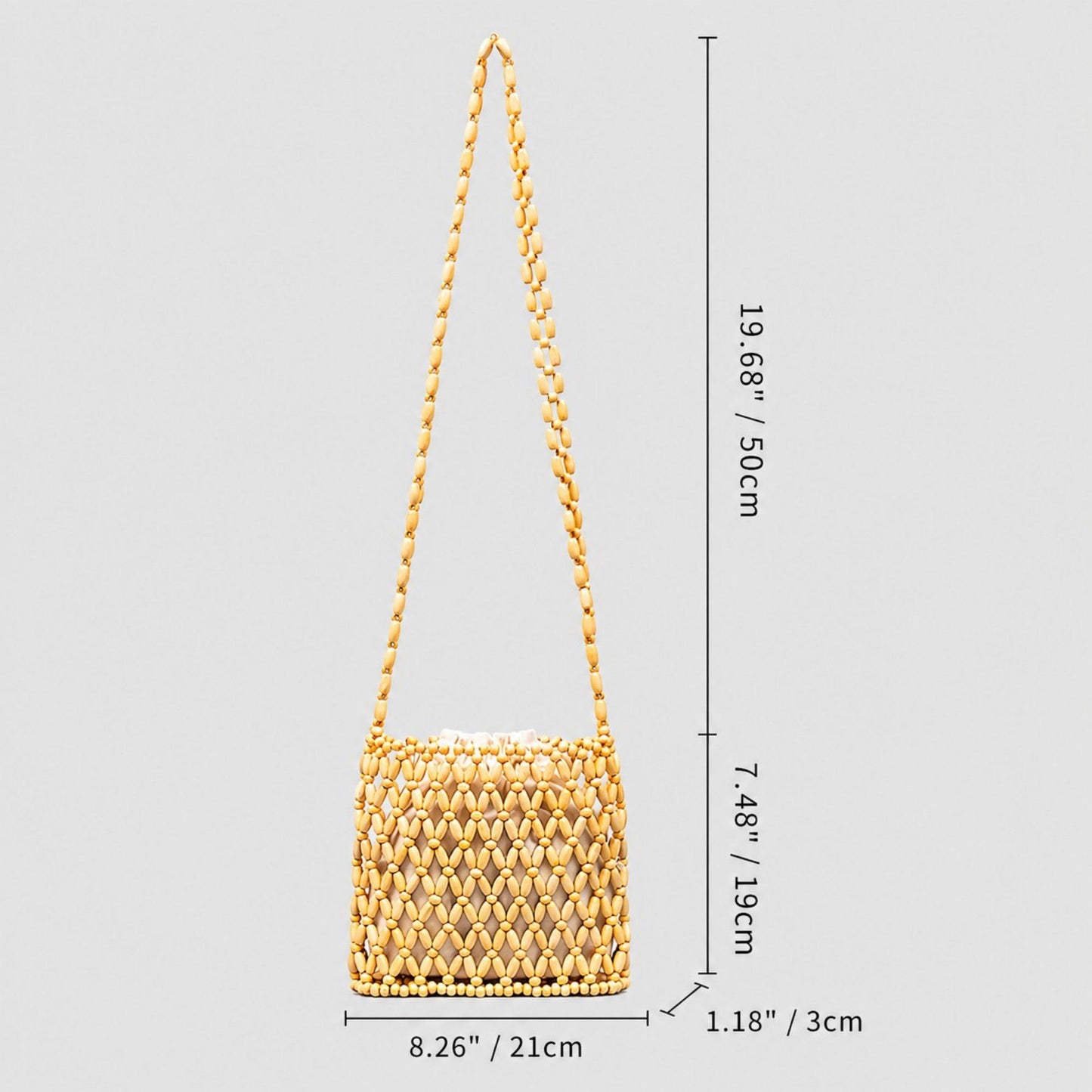 Hand-Crafted Wooden Beaded Crossbody Bag for Women - Lightweight Geometric Pattern Purse