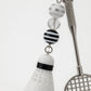 Badminton Racket Keychain with Shuttlecock Charm Beaded Detail Metal Key Ring