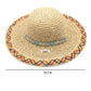 Crochet Wide Brim Sun Hat with Floral Trim Wavy Edge and Decorative Chin Strap