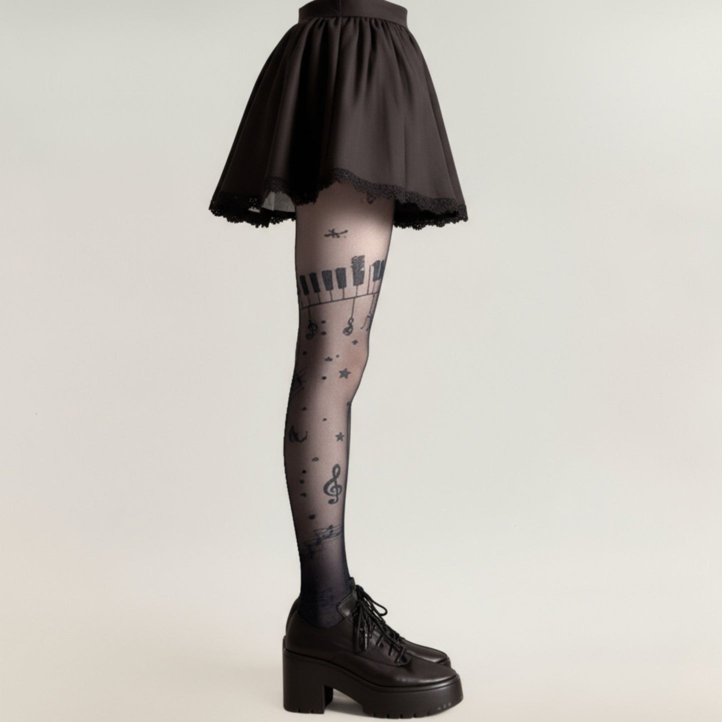 2pcs Women's Sheer Tights with Musical Note and Piano Pattern Design
