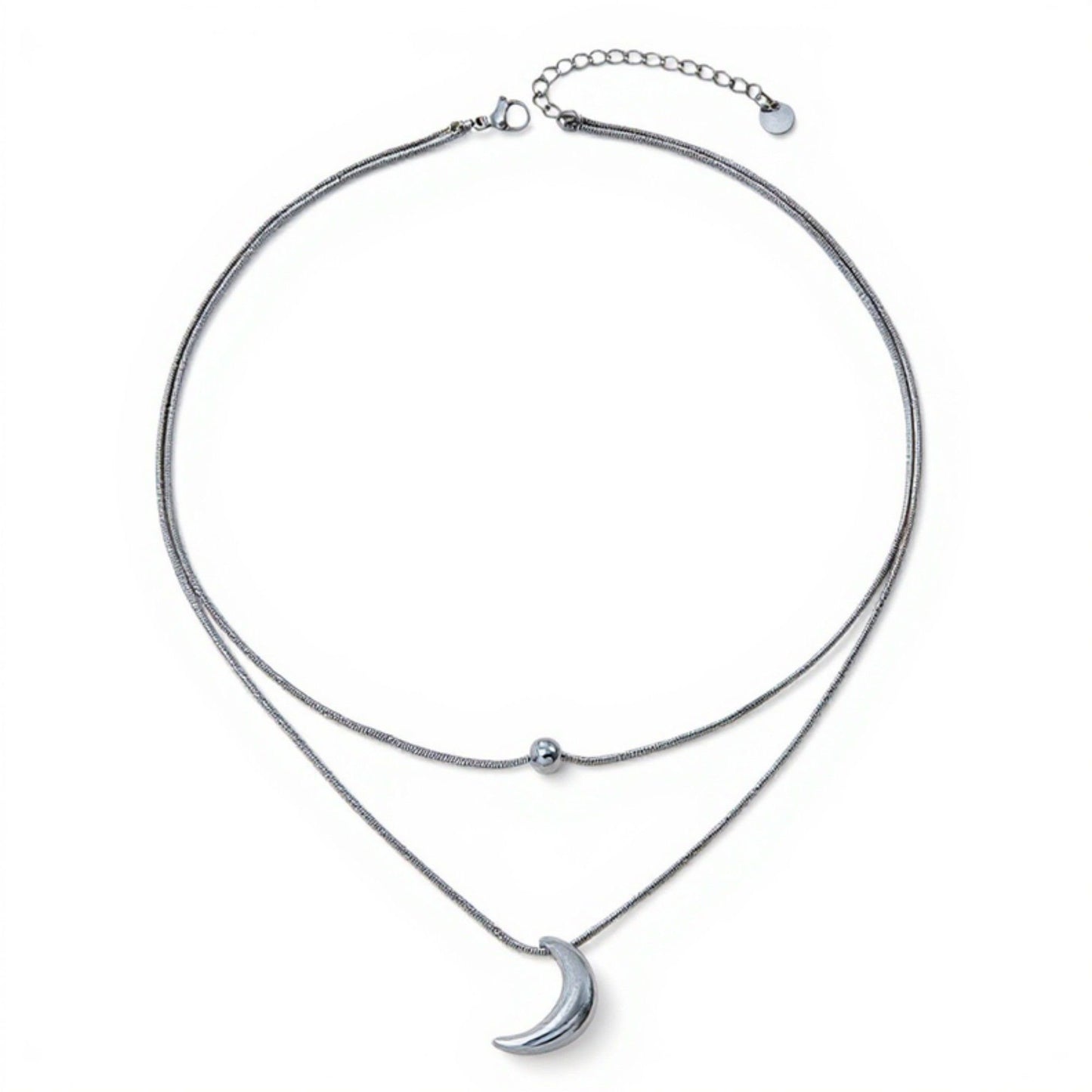 Layered Necklace Set with Minimalist Bead Charm and Sculpted Crescent Moon Pendant for a Delicate Refined Everyday Statement