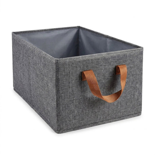 Foldable Fabric Storage Bin with Open Top and Carry Handles