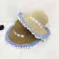 Straw Sun Hat with Gingham & Lace Trim