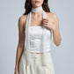 Sheer Skinny Scarf with Flocked Dot Texture and Long Neck Tie Design