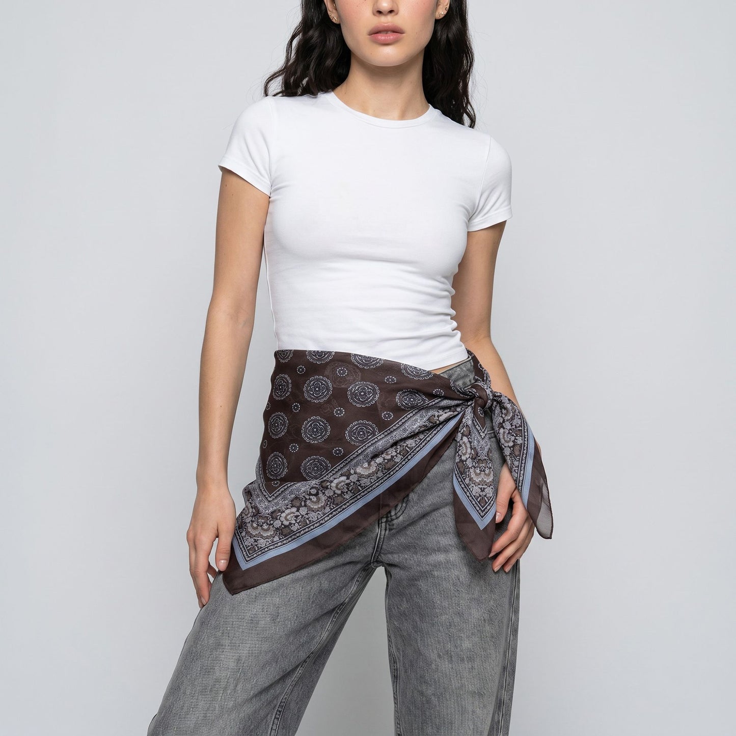 Lightweight Square Scarf with Sheer Fabric and Multi-Way Wrap Design
