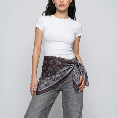 Lightweight Square Scarf with Sheer Fabric and Multi-Way Wrap Design