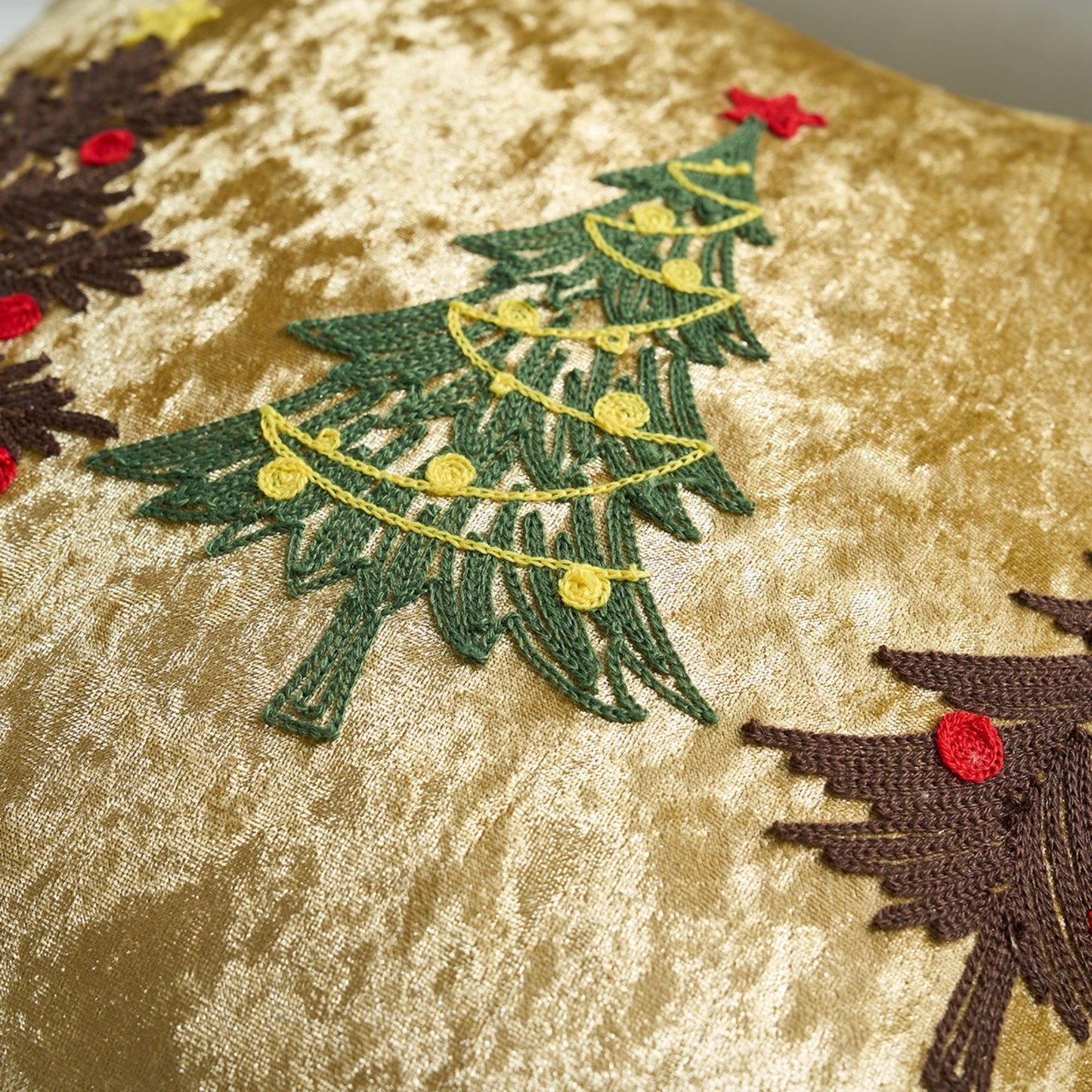 Christmas Reindeer Embroidered Velvet Throw Pillow Cover Gold Holiday Decor