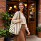 Geometric Stripe Knit Tote Bag with Long Shoulder Straps