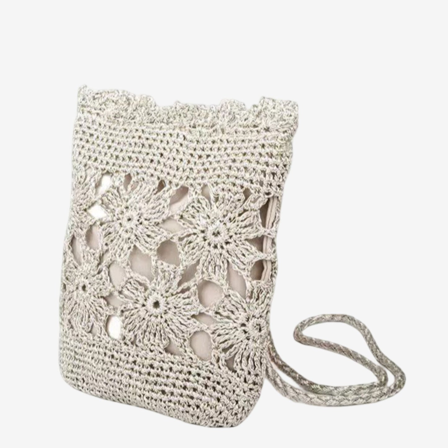 Hand-Crocheted Small Crossbody Bag with Hollow Flower Design for Casual Everyday Wear