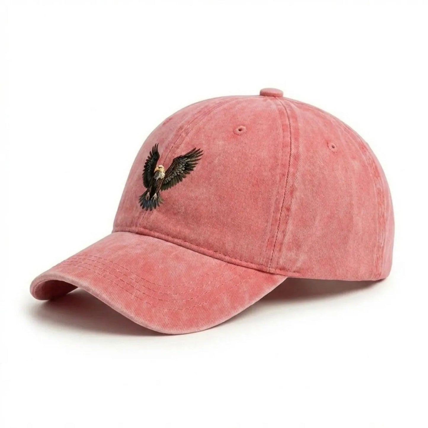 Cotton Baseball Cap with Eagle Embroidery Adjustable Strap Casual Everyday Hat