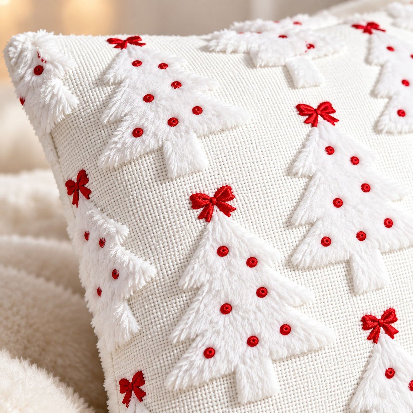 Christmas Tree Bow Tufted Decorative Throw Pillow Cover