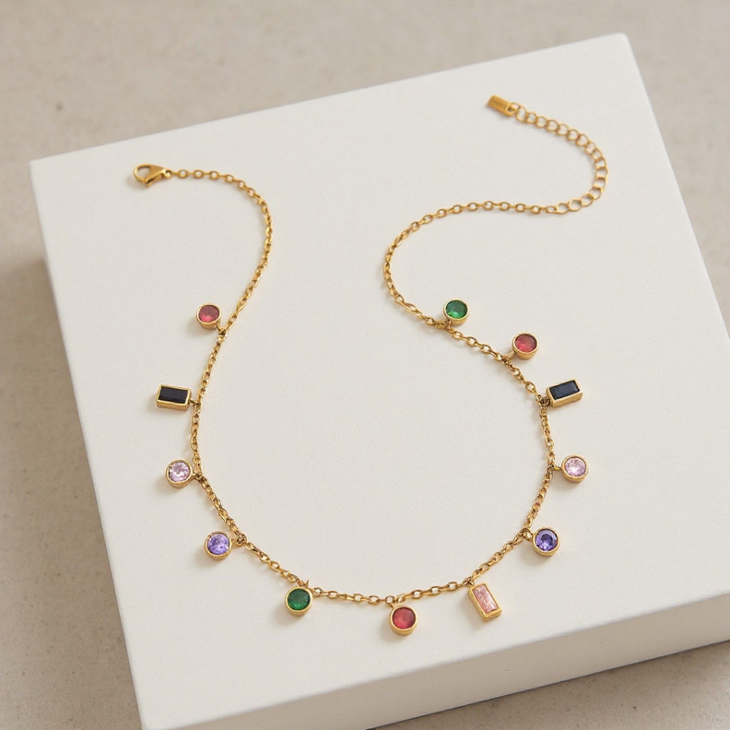 Women's Dainty Gemstone Charm Necklace with Mini Dangling Crystal Accents and Delicate Chain for Elegant Everyday Styling