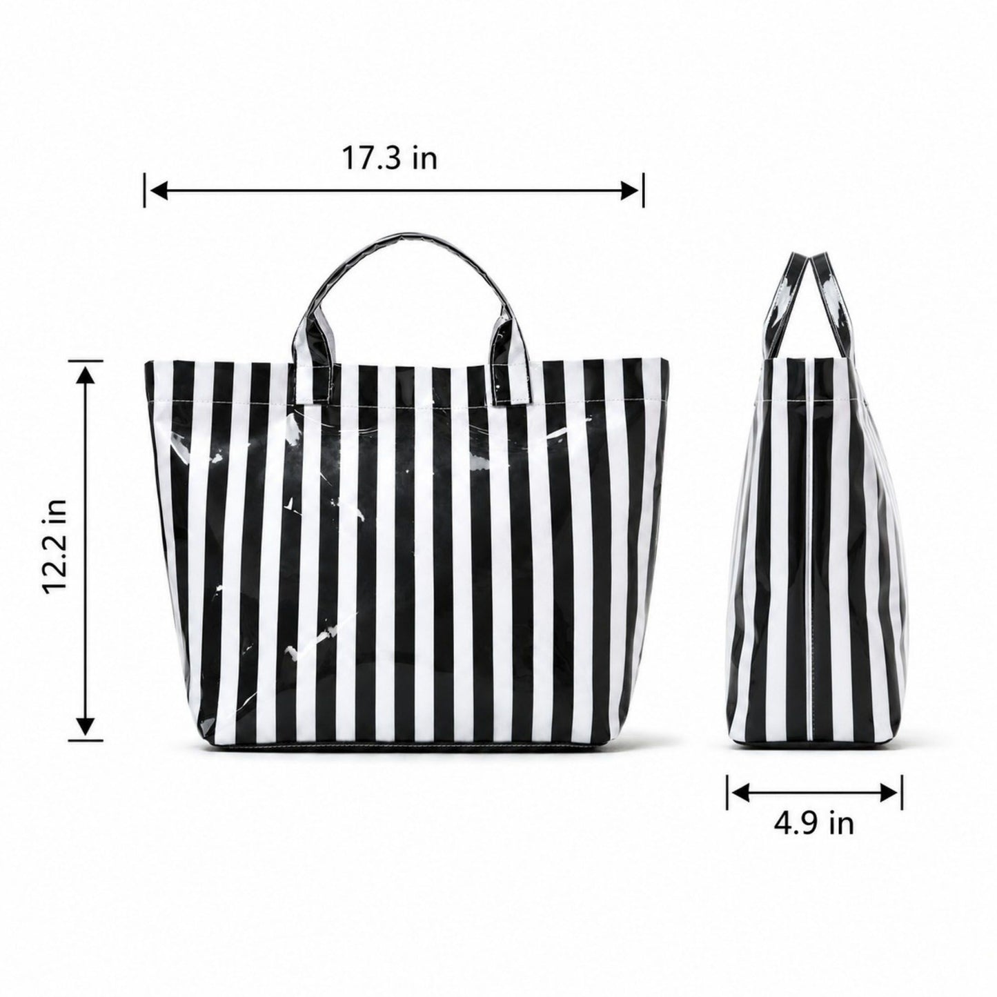 Striped Tote Bag Glossy Coated Large Capacity Shoulder Bag for Travel and Beach