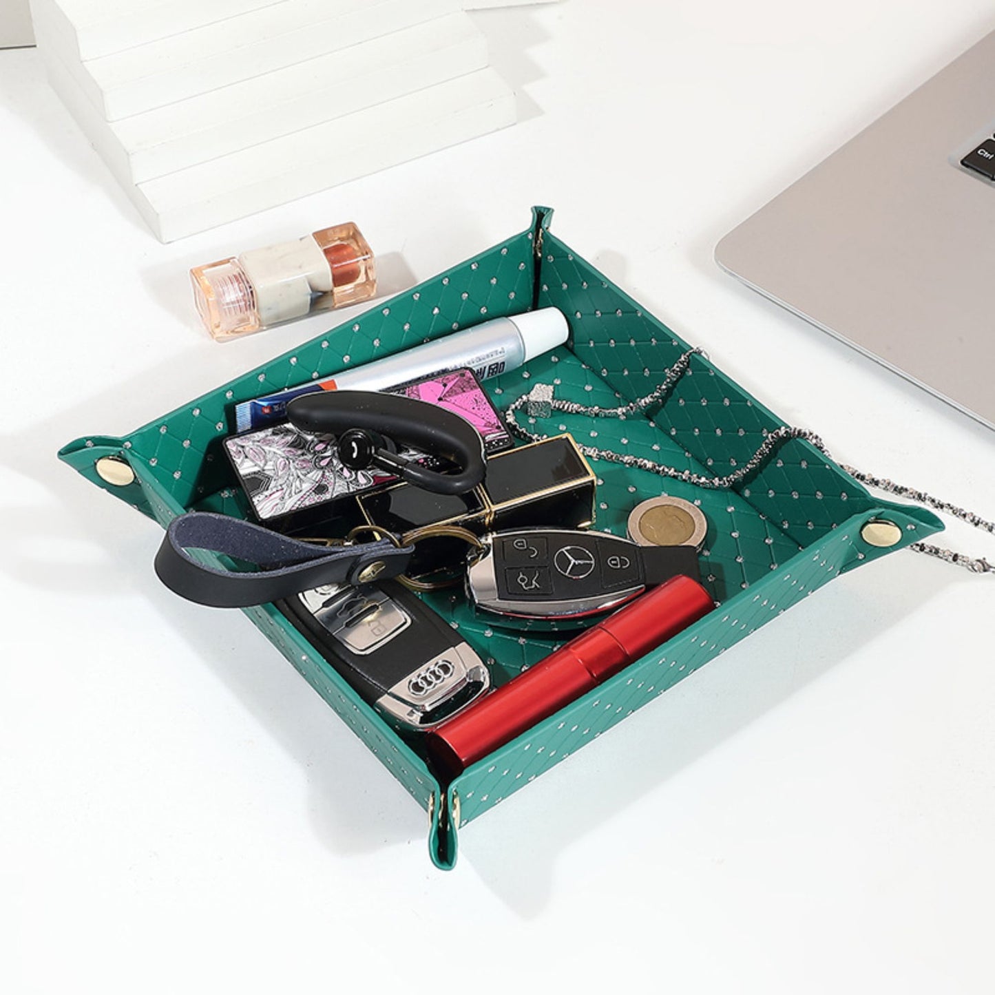 Foldable Desk Organizer Tray Snap Corner Storage Tray for Keys Jewelry Home Office Catchall