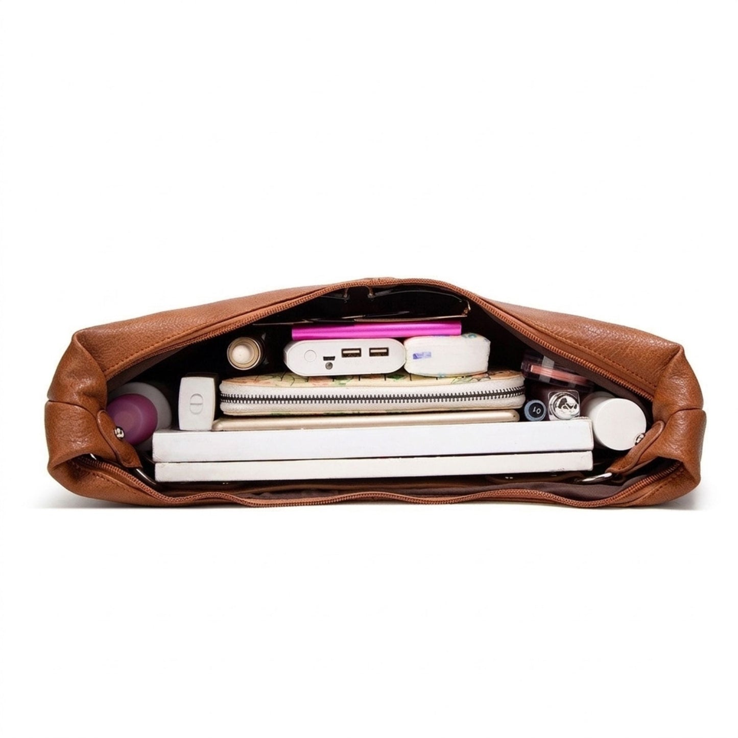 Large Slouchy Hobo Shoulder Bag with Zip Closure and Inner Pockets