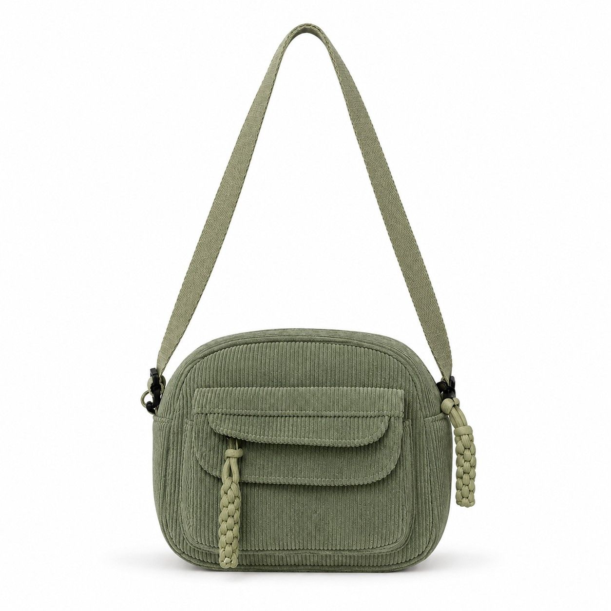 Corduroy Crossbody Bag with Front Pocket Adjustable Strap and Zip Closure