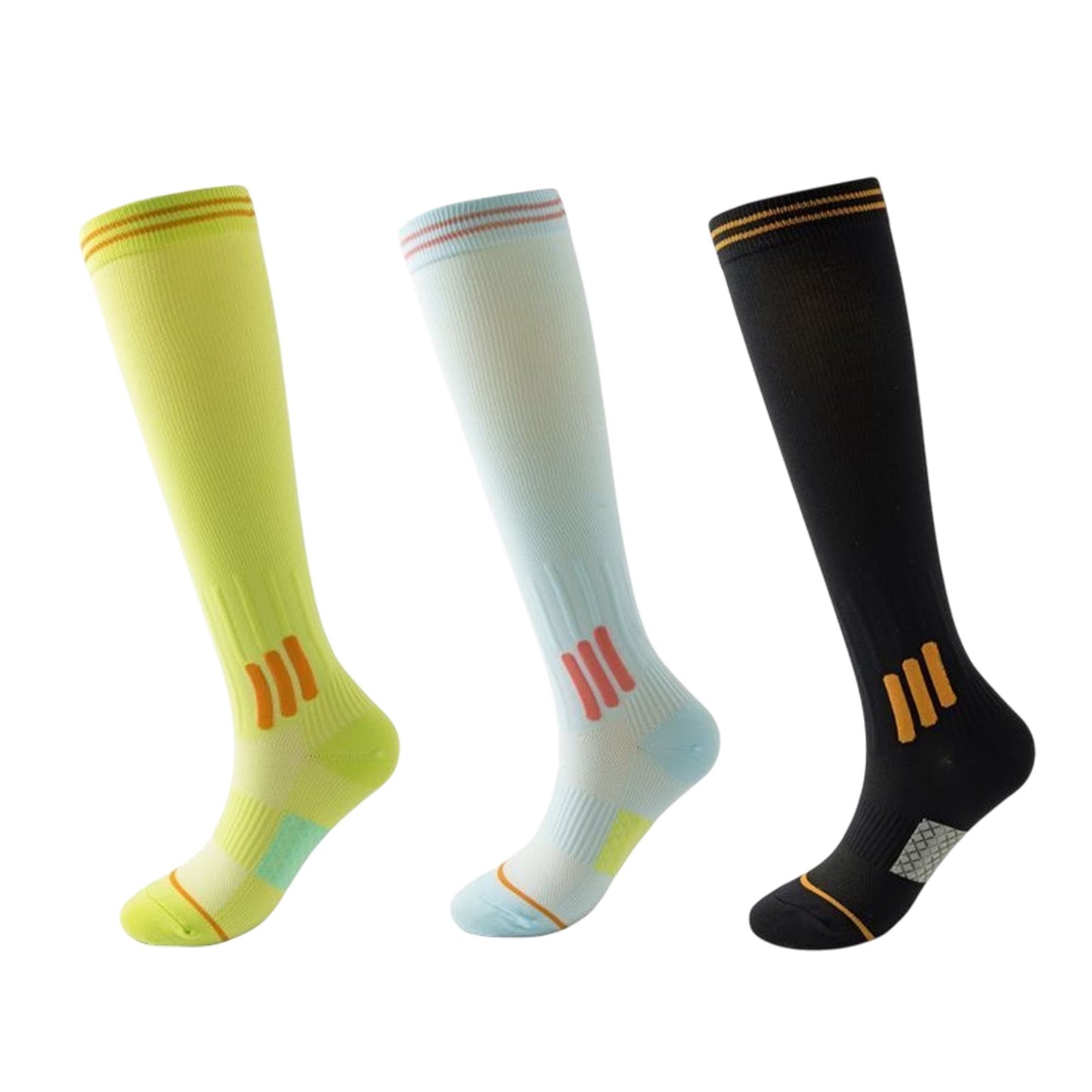 3-Pair Set Knee-High Compression Athletic Socks Breathable Anti-Slip Support Design for Running and Jump Rope