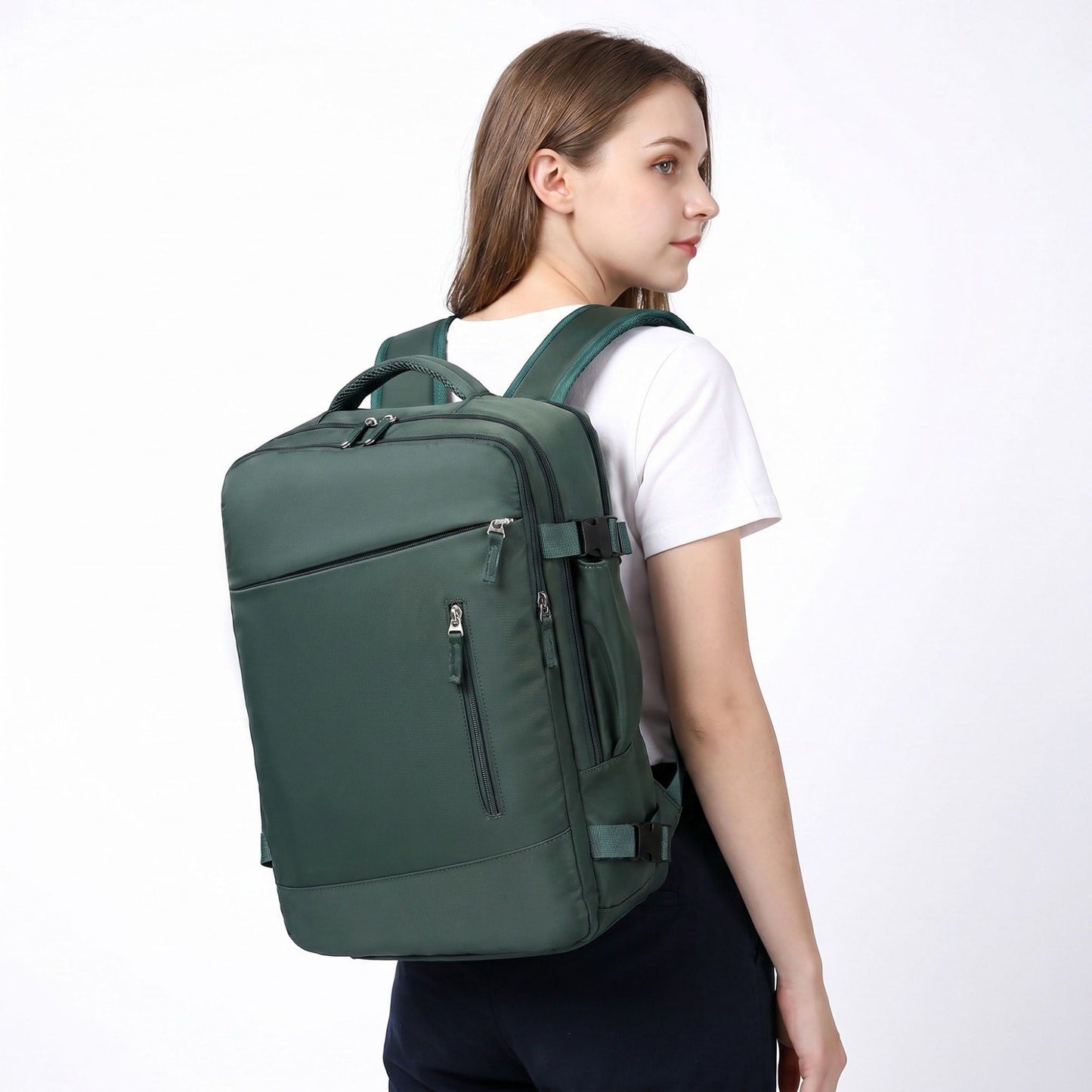 Multi-Compartment Travel Backpack with Padded Straps, Side Pockets and Compression Buckles