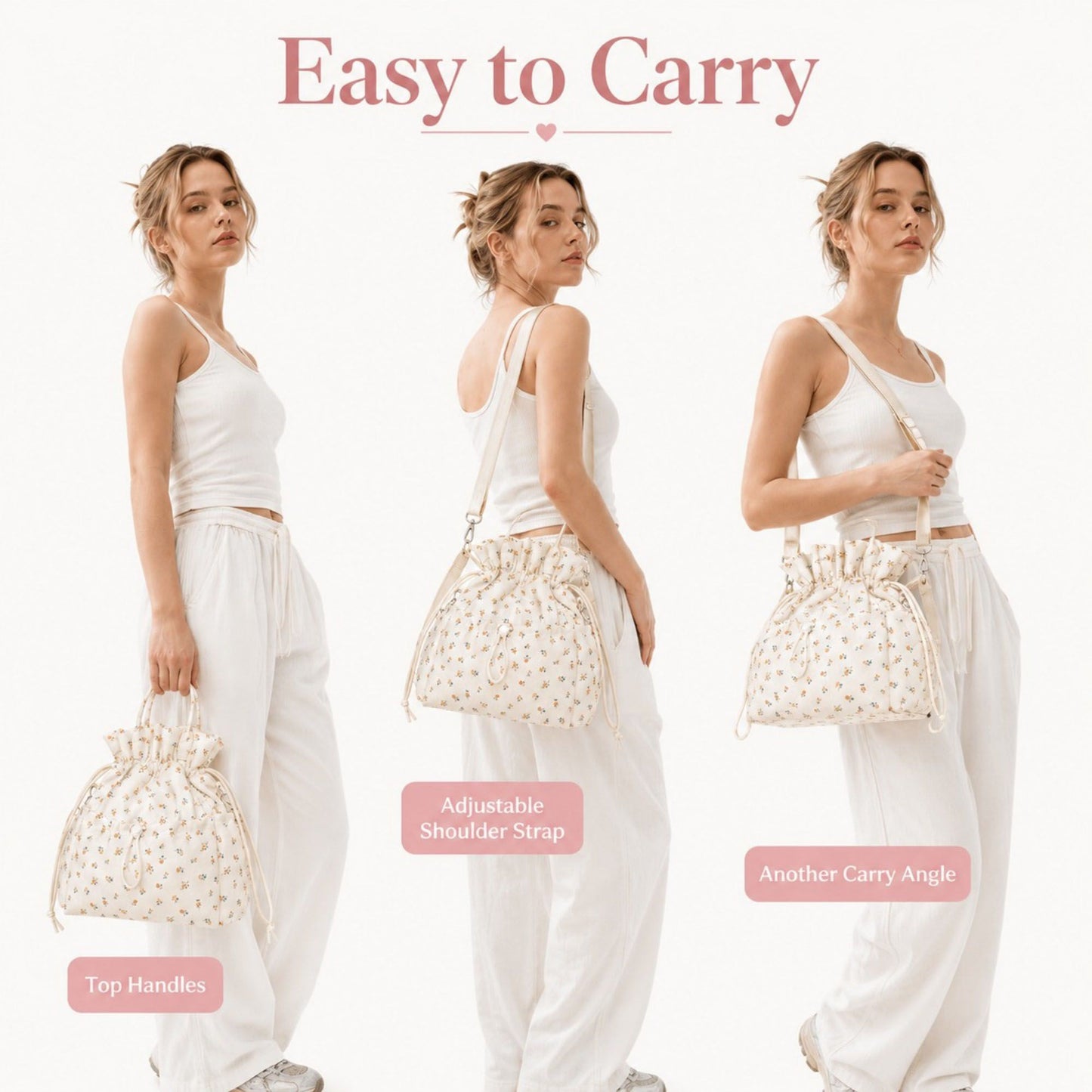 Insulated Drawstring Lunch Bag with Pockets, Top Handles and Shoulder Strap