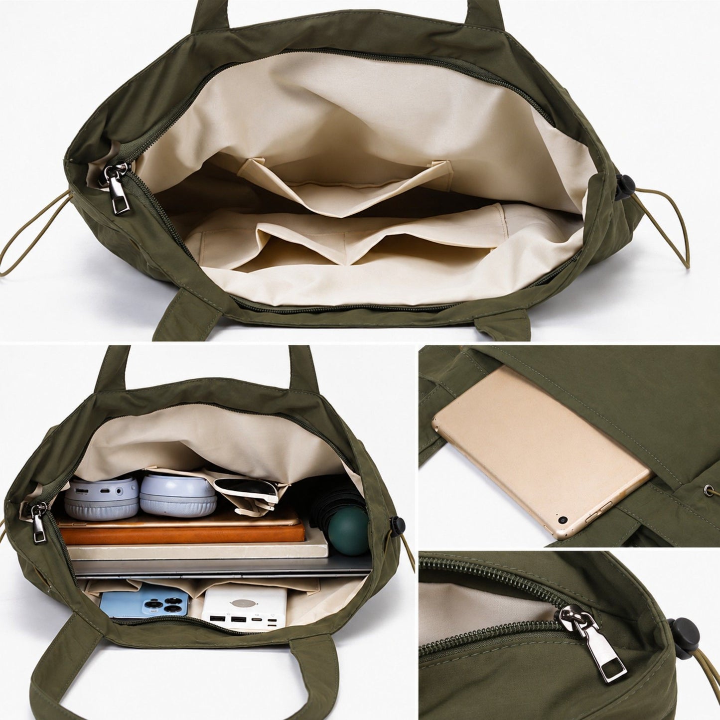 Large Shoulder Tote Bag with Zipper Pockets