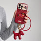 Dachshund Phone Case Wristlet Set Dog Charm Tassel Polka Dot Decorative Cover