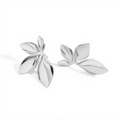 Women's Sculpted Leaf Drop Earrings with Polished Layered Petal Design and Bold Modern Silhouette for Statement Style