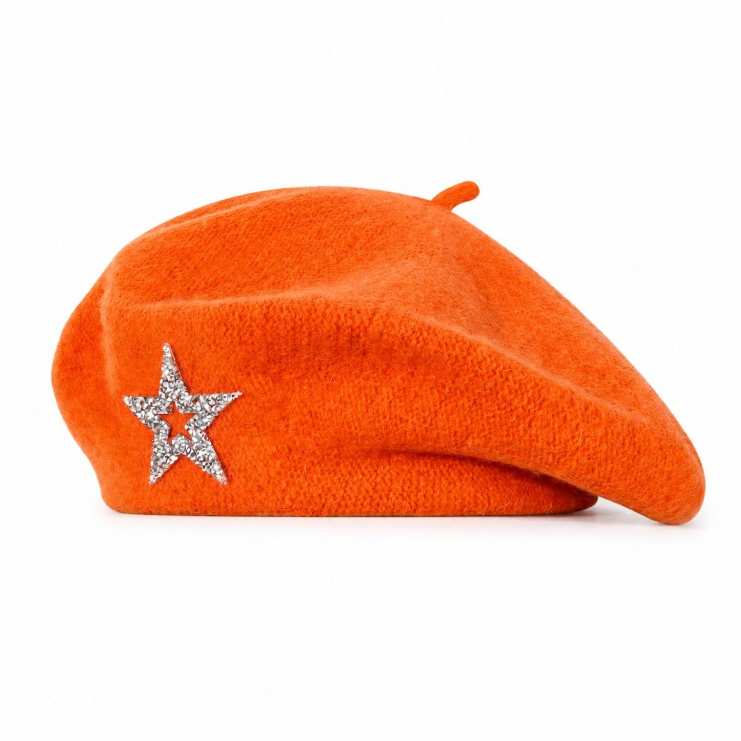 Rhinestone Star Embellished Knit Wool Beret
