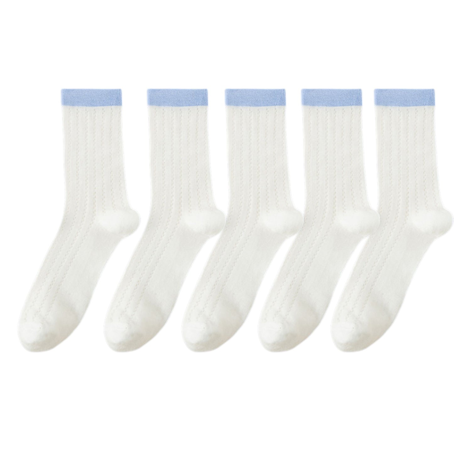 5 Pairs Women's Breathable Lace-Knit Crew Socks with Colored Cuffs Soft Lightweight Anti-Odor for Casual Wear