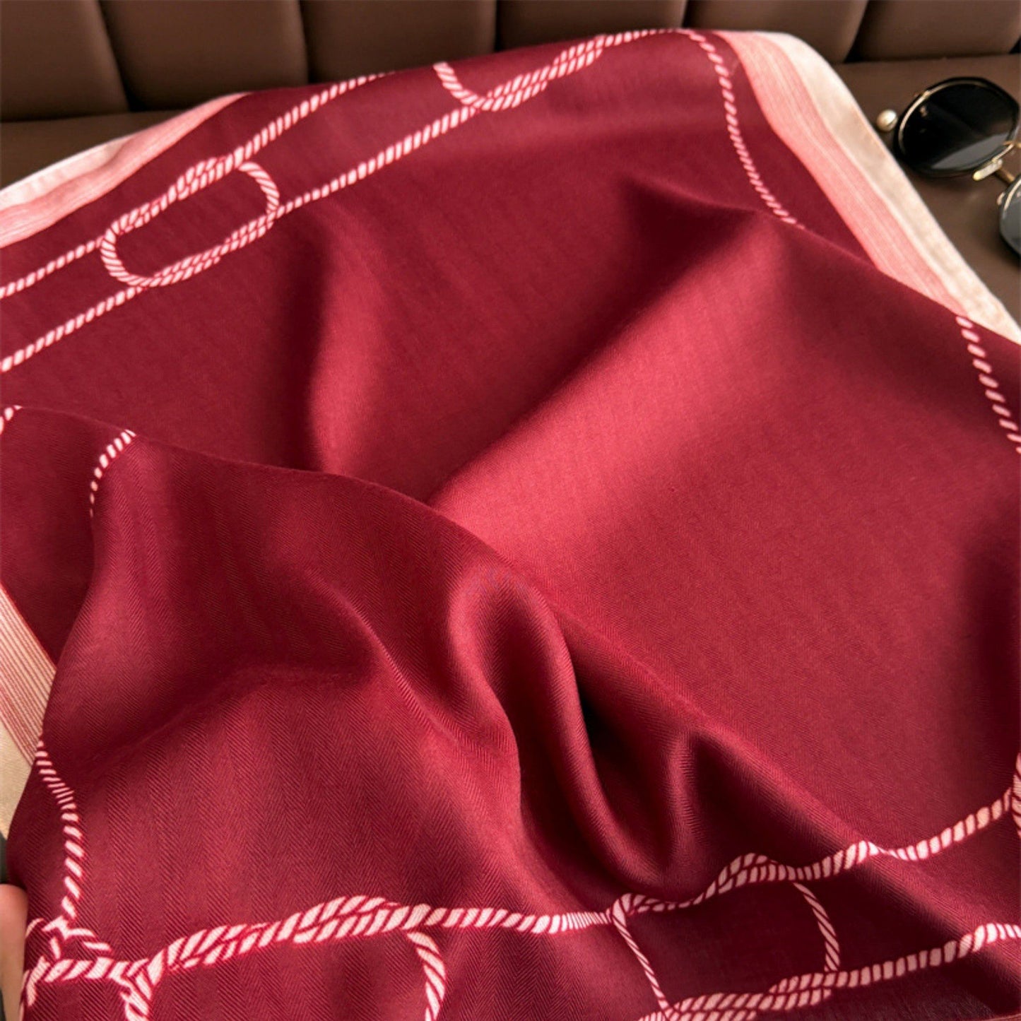 Satin Square Scarf with Rope Chain Border Print 27x27in